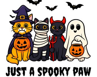 Halloween Cats PNG | Cute Spooky Cat Clipart | Trick or Treat Cats | Witch, Ghost, Mummy, Devil Cats | Halloween Sublimation PNG
