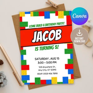 Editable Building Blocks Birthday Invitation Digital,Printable Birthday Invitation,Building Bricks Kids Birthday Party Invite, Kid birthday