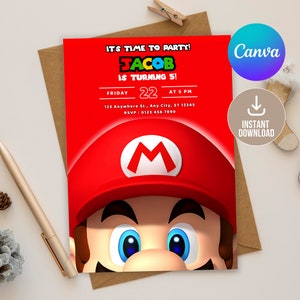 Editable Mario Bros Birthday Invitation Digital,Printable Kids Mario Bros Birthday Party Invitation,Mario Party, Game Invitation