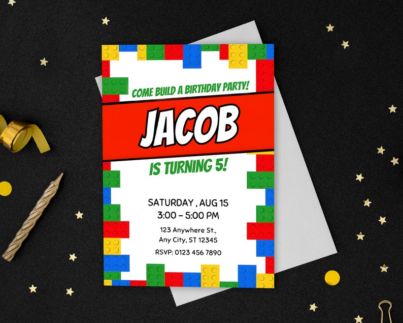 Editable Building Blocks Birthday Invitation Digital,printable Birthday ...