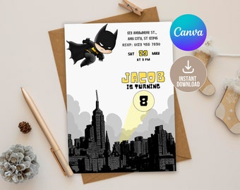 Editable Bat Superhero Invitation Template,Editable Bat Birthday Invitation Digital,Printable Bat Boy Birthday Party Invitation,Kid birthday
