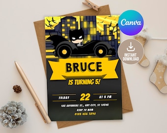 Editable Bat Guy Invitation Template, Editable Superhero Birthday Invitation Digital,Printable Bat Birthday Party Invitation,Kid birthday