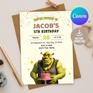 Editable Shrek Birthday Invitation Digital,Printable Shrek Birthday Invitation,Shrek Birthday Theme Invite,Kid birthday,Boy & Girls Invite