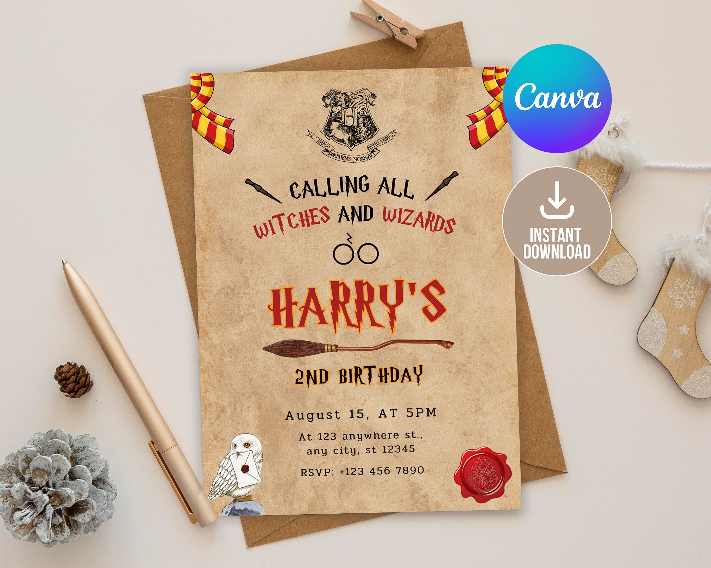 Editable Harry Wizard Birthday Invitation Digital,Printable Wizard Birthday Party Invitation,Editable in Canva Printable Download,Wizard