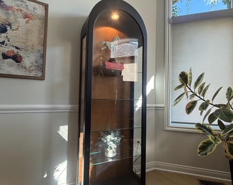 Arched Glass Display Cabinet – Black Frame, Lighted Curio- Small -  *Made to Order***SHIPPING is NOT free please read entire description
