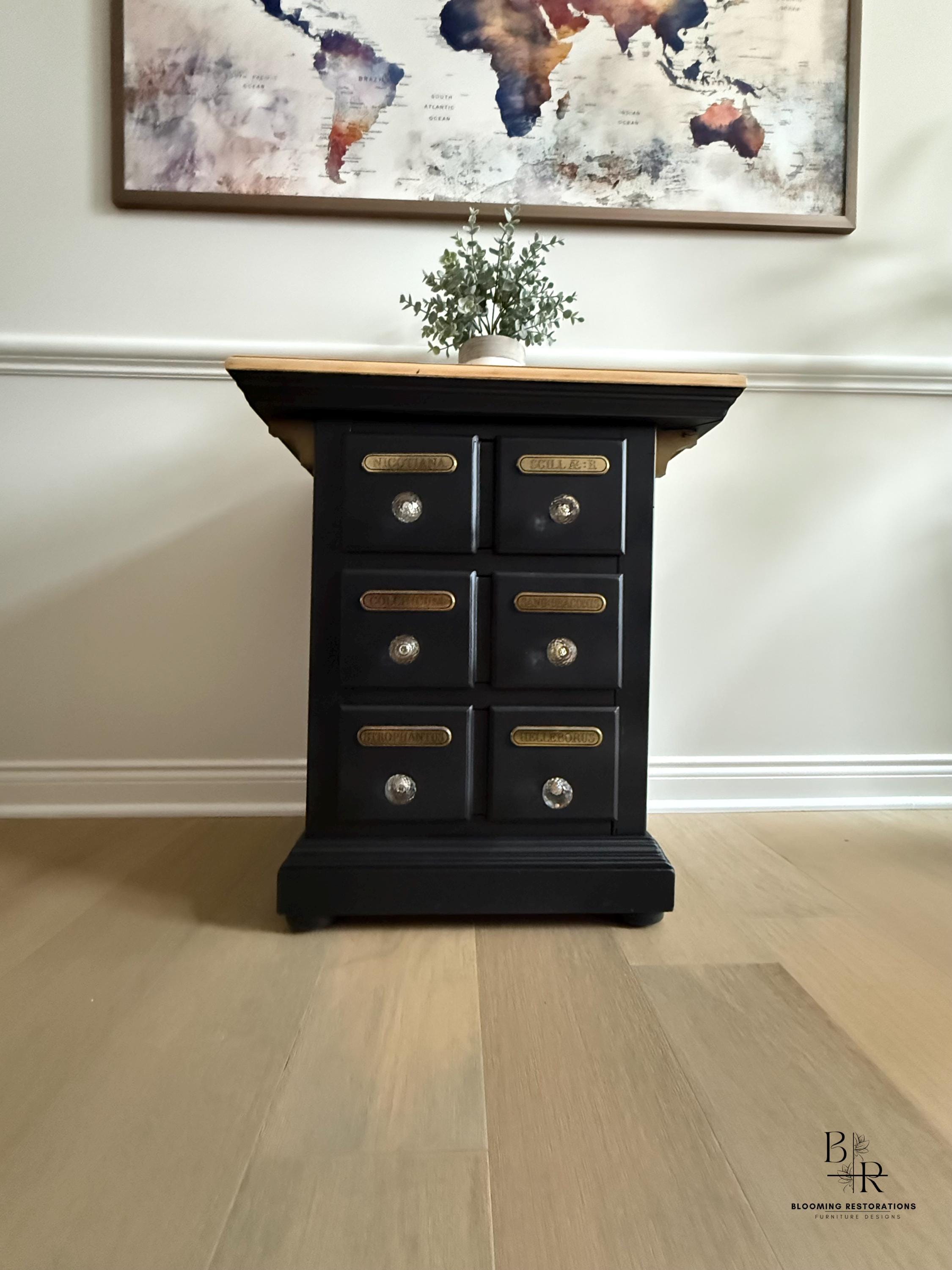Vintage Apothecary Cabinet • 3 Drawer Storage • Matte Black With ...