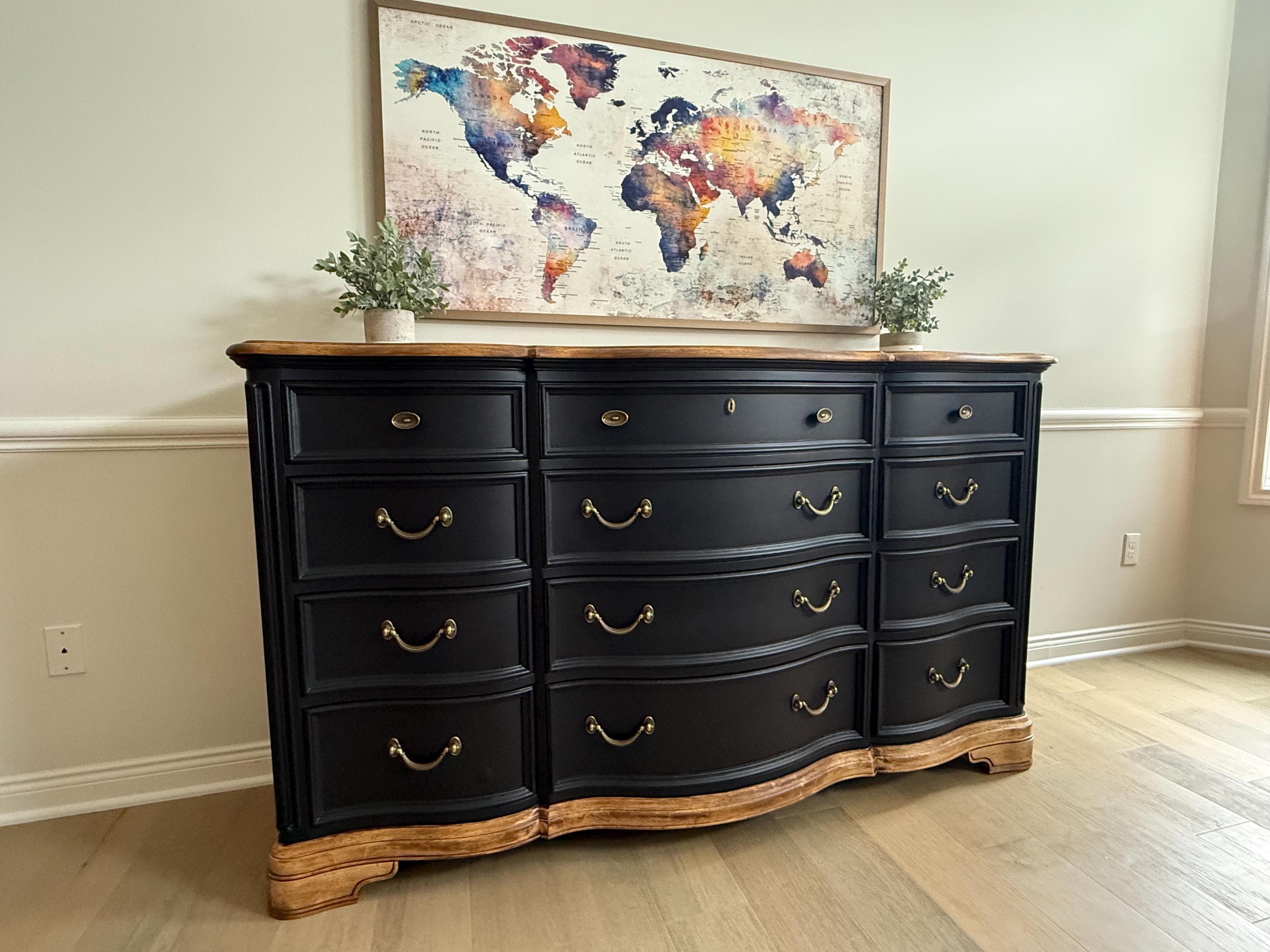 black dresser with gold trim Lane Furniture Black Lacquer and Brass 9 Drawer Dresser main image 1