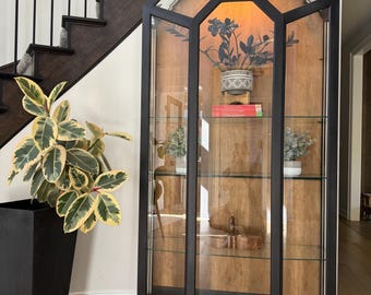 Angled Arch Display Cabinet – Black Frame, Glass Shelves, Modern Style - Made to order  ***SHIPPING NOT free please read entire description