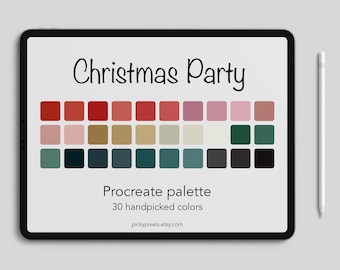 Christmas Party Modern Muted Procreate Color Palette Swatches, Christmas Colors, Holiday Colors, Red, Green, Digital Art, Digital Download