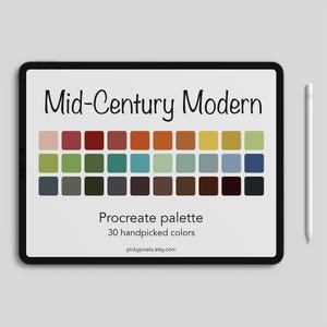 Mid-Century Modern Procreate Color Palette Swatches, Midmod Colors, MCM, Vintage, Retro, Digital Art, Digital Download, Illustration