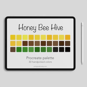Honey Bee Hive Spring Summer Procreate Amostras de paleta de cores, cores vivas, amarelo, verde, marrom, preto, arte digital, download digital