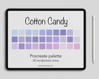 Échantillons de palette de couleurs barbe à papa pastel Procreate, palette de couleurs pastels, violet, rose, bleu, art numérique, téléchargement numérique, illustration