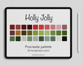 Holly Jolly Christmas Procreate Color Palette Swatches, Holiday Colors, Christmas Colors, Winter, Red, Green, Digital Art, Digital Download