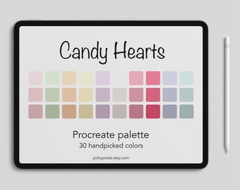 Candy Hearts Pastel Procreate Color Palette Swatches, Pastel Colors, Pastels, Valentine's Day, Digital Art, Digital Download, Illustration