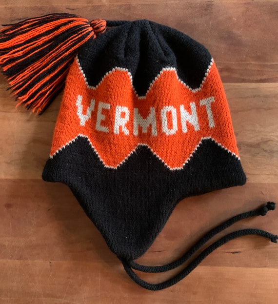 Vintage Wool Beanie, Orange and Black , winter ha… - image 2