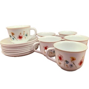 Arcopal France Milk White Glass Coffee Mug Tea Cup Multi Color Floral