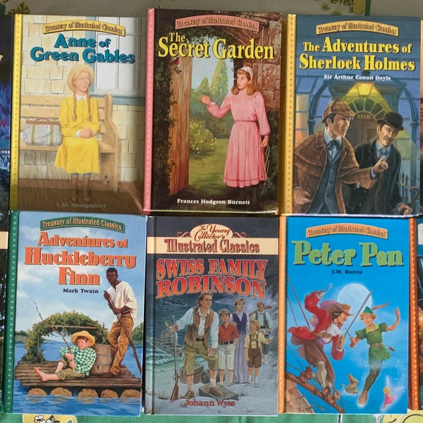 Treasury of Illustrated Classics, hardcover books, summer reading, Peter Pan, Robin Hood, Anne of Green Gables, The Secret Garden