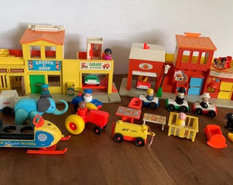 Vintage Fisher Price Play Family Village: 30-Piece Little People Playset