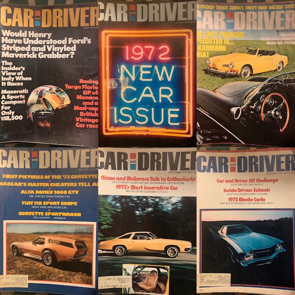 1970s Car and Driver Magazine, vintage cars, sold separately, 70s collectors,