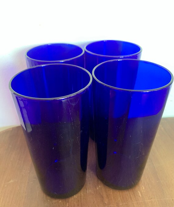 Cobalt Blue Tumblers set of four, 6 1/4” high, vintage
