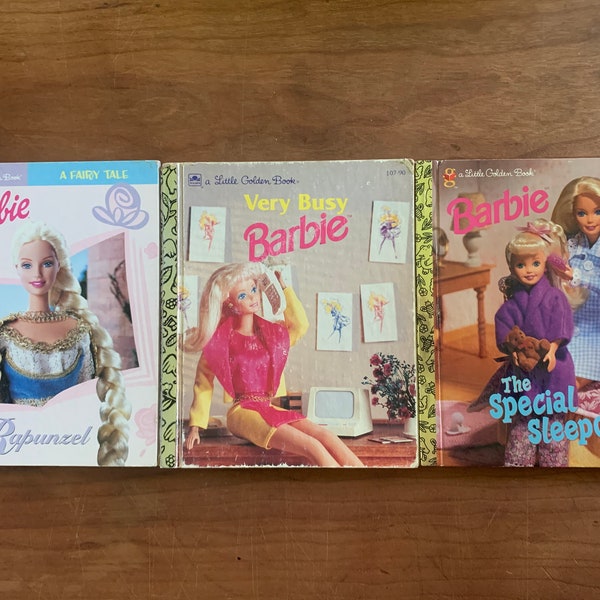 Set of Three BARBIE Little Golden Books, Rapunzel, Bery Busy Barbie, The Special Sleepover , vintage childrens books