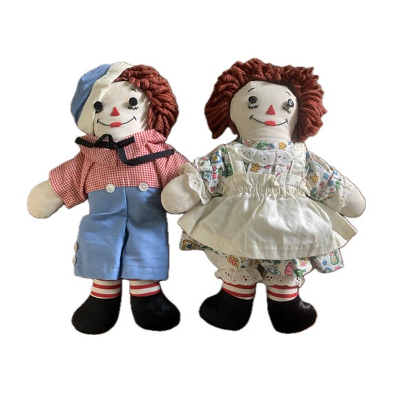 Vintage Raggedy Ann and Andy Dolls: Two-face, Sleepy/awake, 15