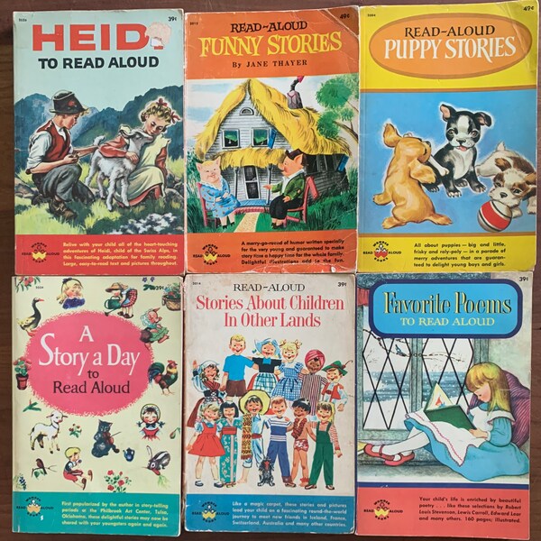 Wonder Books, Read Aloud vintage children’s book set, mid century , Heidi, Puppy Stories, Story a Day, Funny Stories, Favorite Poems