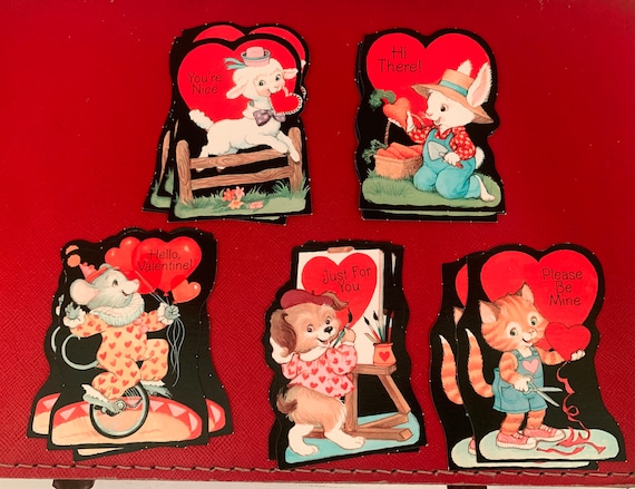 Vintage VALENTINES DAY Cards, Hallmark Cards, Cute Animals Cards