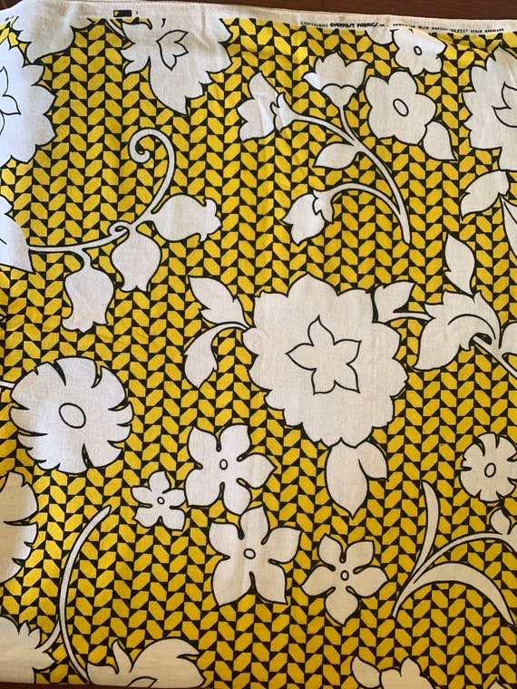 Yellow Abstract and White Floral Fabric Everfast Fabrics Etsy