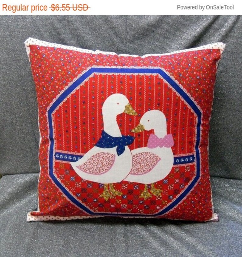 Style M Loving Duck Couple on Red 15 Inch Decorative Throw Pillow Cover
