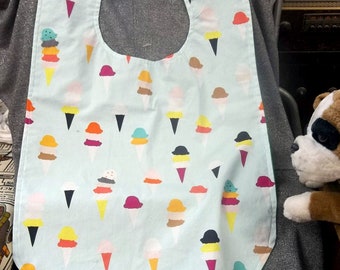 Senior Reversible Dining Bib,  Festive Ice Cream Cones Print