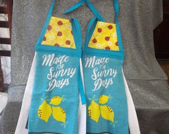 Hanging Printed Novelty Kitchen Tie Towels, Lady Bugs on Yellow Print Top