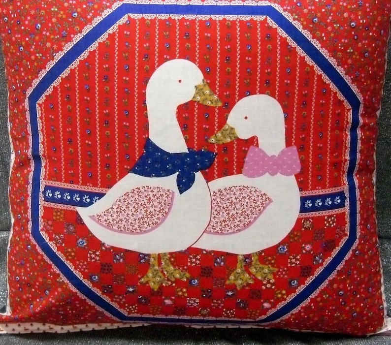 Style M Loving Duck Couple on Red 15 Inch Decorative Throw Pillow Cover