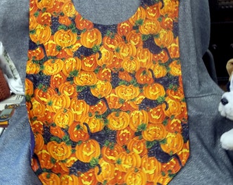 Halloween Pumpkins and Black Cats Print, Senior Reversible Dining Bib