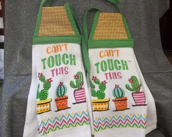 Hanging Printed Novelty Kitchen Tie Towels, Brown 3d Checks Print Top