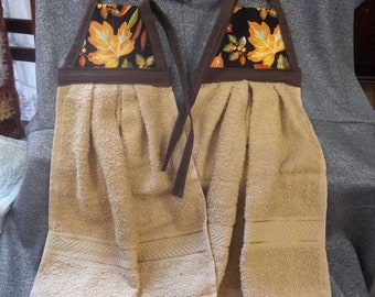 Hanging Kitchen Tie Towels, Fall Leaves Print Top