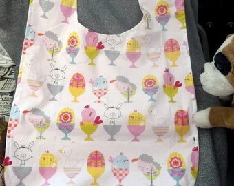 Senior Reversible Dining Bib,  EASTER EGGS N BUNNIES Print