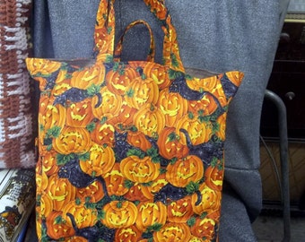 Halloween Pumpkins and Black Cats Print, Grocery Shopping Tote Bag