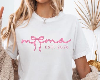 Comfort Colors® Mama Est T-Shirt, Coquette Mama Shirt, Mothers Day Gift, New Mom Gift, Pink Mama, Custom Year Shirt