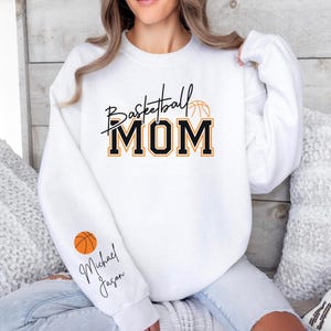 Personalized Basketball Mom Sweatshirt, Custom Mom Shirt Kids Names on Sleeve, Mother's Day Gift