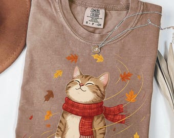 Comfort Colors® Funny Cat Hello Fall T-Shirt, Autumn Leaves Tree, Cat Lover Gift, Thanksgiving Shirt