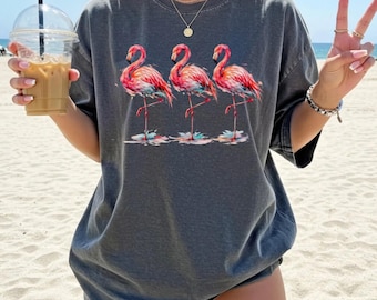 Comfort Colors® Flamingo Summer Shirt, Hello Summer Flamingo Shirt, Beach Vacation Tee, Cute Summer Shirt, Vacation Outfit