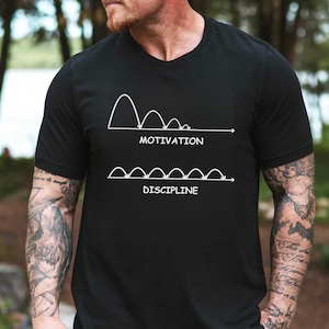 Motivation vs Discipline T-shirt, Minimalist Cotton Tee for Unisex, Inspirational Shirt Gift for Personal Growth and Success