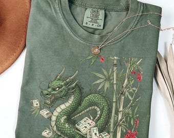 Comfort Colors® Dragon Mahjong T-Shirt, Bamboo Tile Graphic Shirt, Mahjong Gift, Game Night Tee, Mahjong Lover Gift