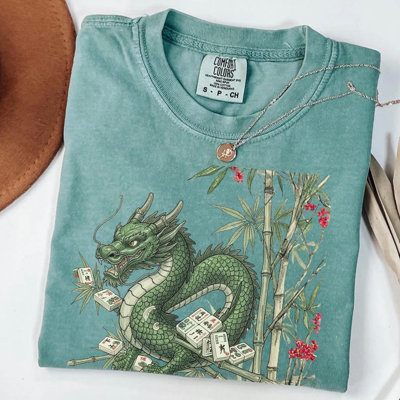 Comfort Colors® Dragon Mahjong T-Shirt, Bamboo Tile Graphic Shirt, Mahjong Gift, Game Night Tee, Mahjong Lover Gift image 7