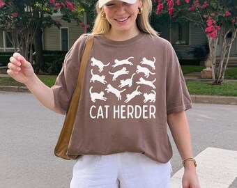Comfort Colors® Cat Herder Shirt, Aesthetic Art Cat T-Shirt, Funny Cat Lover Gift, Chaotic Energy Tee, Minimalist Artistic Cat Mom Gift