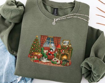 Christmas Reading Cats Sweatshirt, Cozy Bookish Shirt, Retro Xmas Cat Crewneck, Cute Reader Gift, Book Lover Sweater