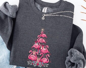Flamingo Christmas Tree Sweatshirt, Funny Tropical Holiday Shirt