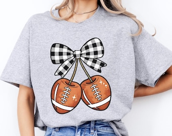 Game Day Shirt | Football Crew Neck | Girls Football Top | Tailgate Outfit | Football Mom Shirt | Matching Team Tees | Gingham Bow T-Shirt