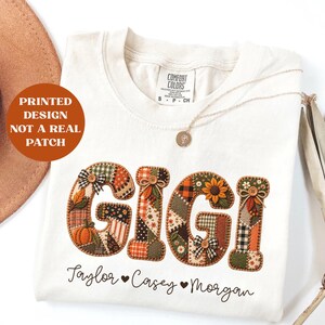 Comfort Colors® personlig Gigi-tröja, namntröja med konstmönster, personlig höst-Gigi-t-shirt, höstpresent till mormor